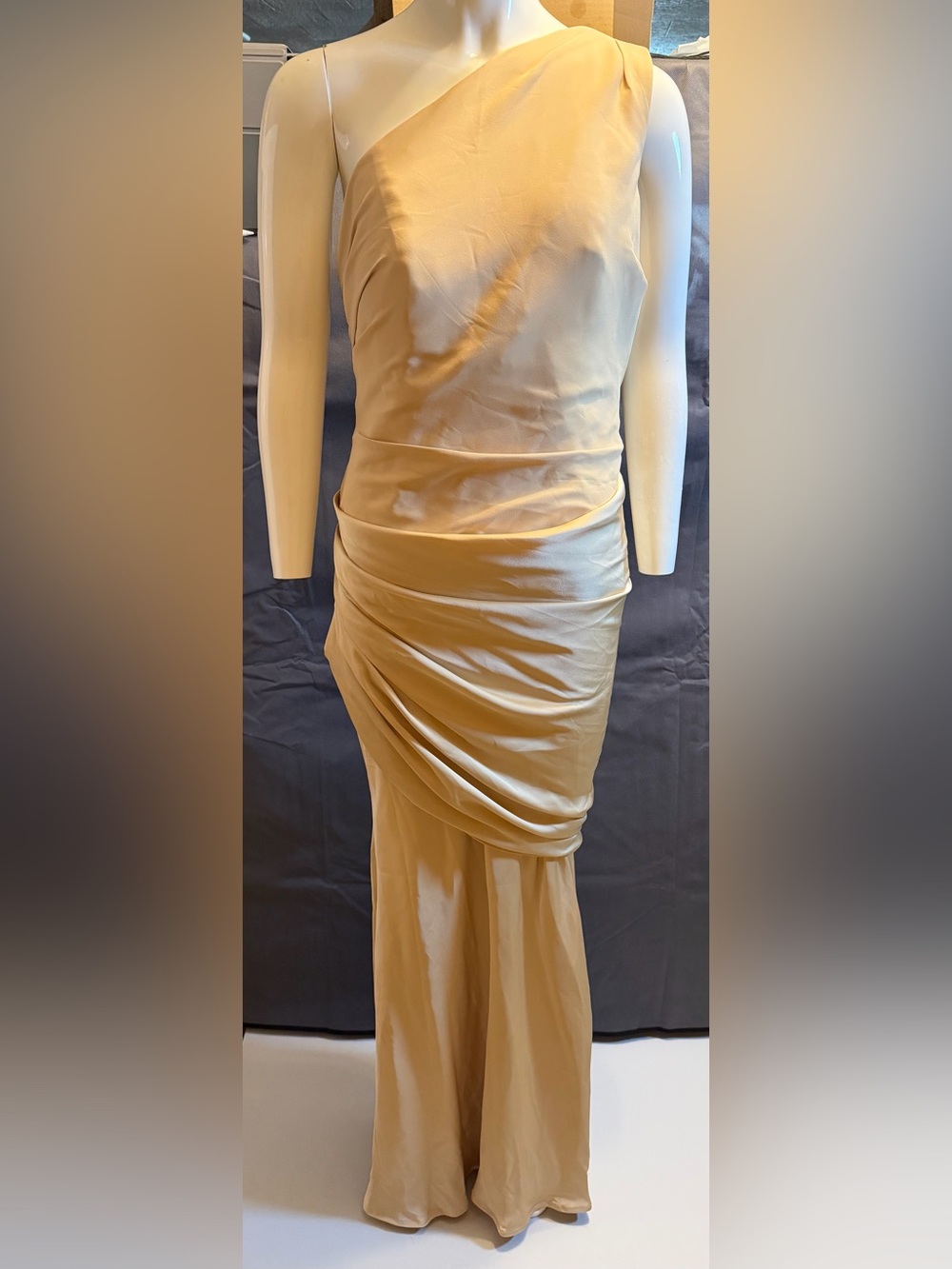 One-Shoulder Gold Evening Gown